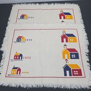 Vintage Cotton Placemats Farm Cottage Cabin Camper 13x16